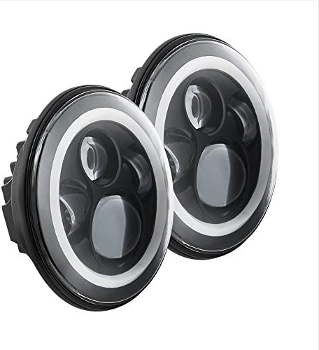 Amak 2pcs 7 Inch 60W Round LED Headlight with Amber Turn Signal Halo Angle Eyes with White DRL Halo Ring Light for 97-15 Jeep Wrangler Cree LED Chip High Low Beam