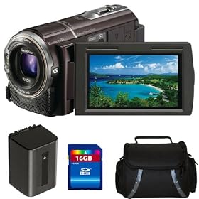 Sony HDR-CX360V High Definition Handycam Camcorder (Bordeaux) + Sony NP-FV70 Equivalent Replacement Battery (Generic) + 16GB SDHC Memory + Camcorder Case