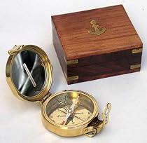 Brass Clinometer Compass In Wood Box