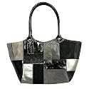 COACH BLEECKER SIGNATURE LEATHER PATCHWORK TOTE BLK/GRY