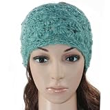 Hand Crochet Rhombus Flower Pattern Silver Threaded Knitted Wide Headband Wrap - Various Colors