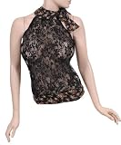 Sexy Black Lace Top with Floral Accent Party Cocktail Medium