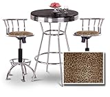 Chrome Bar Table & 2 Chrome Adjustable 24"-29" Cheetah Animal Print Fabric  ....