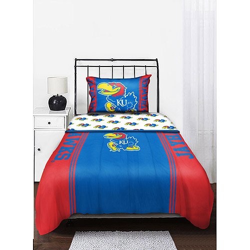 Kansas U Jayhawks Twin Comforter & Sheet Set (4 Piece Bed In A Bag)