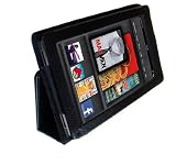 Kobert Kindle Fire (neuste Generation) Lederhülle, Ledertasche, Lederschutz, Leder Tasche in Schwarz mit Aufstellmöglichkeit