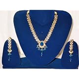 Victorian Turquoise Blue and Zircon Stones Necklace Earrings Set