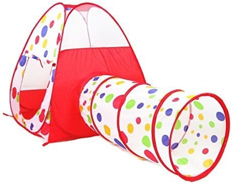 Polka Dot Teepee Ball Tent House w/ Tunnel & Safety Meshing for Child Play Visibilityl & Tote: 2 Piece