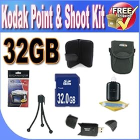 Kodak Point & Shoot Accessory Saver Bundle! (32GB SDHC Memory + USB Card Reader + Memory Card Wallet + Deluxe Camera Case w/Strap + Lcd Screen Protectors + Mini Tripod + Accessory Saver Bundle!)