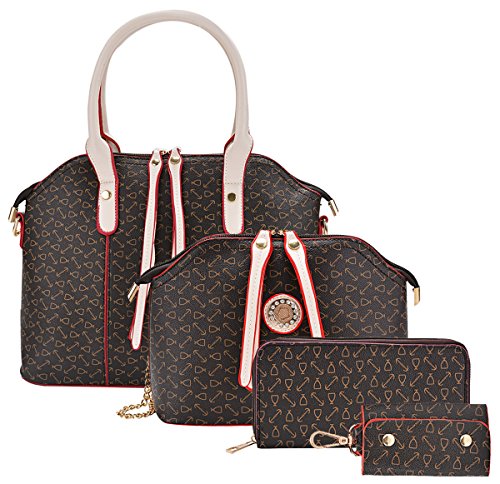 Women 4Pcs Handbags Set Elegant Zipper PU Business Shoulder Handbags Coffee