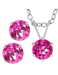 3.00 Ct Pink Topaz .925 Silver Earrings Pendant Set 18"