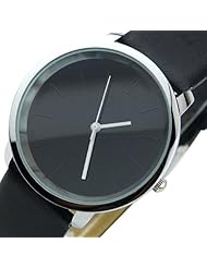 Unisex Fashion Simplicity Faux Leather Band Wrist Watch Black