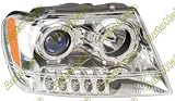 1999 - 2004 ( 2000 2001 2002 2003 ) / 99-04 ( 00 01 02 03 ) JEEP GRAND CHEROKEE EURO PROJECTOR HEADLIGHTS - CHROME W/ BLUE - W/ HALO - W/ AMBER REFLECTOR