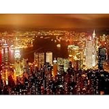 Hong Kong (Skyline At Night) Art Poster Print
