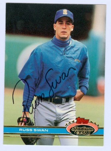 Russ Swan Autographed/Hand Signed baseball card (Seattle Mariners) 1991Topps Stadium Club #577 (67)