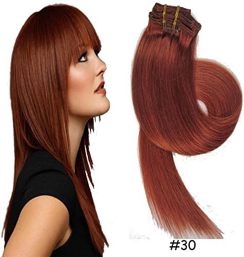 Clip-in Hair Extensions 100% Remy Human Hair Straight Hair 30# Light Auburn 7pcs 15inch 70g