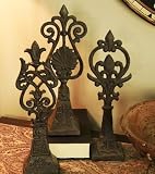 Set of 3 Fleur de Lis Iron Tabletop Decorative Finials Tuscan Doorstops