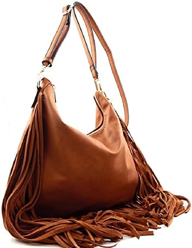 ANTIK KRAFT Leather Fringe Crossbody Hobo with Adjustable Strap- Brown