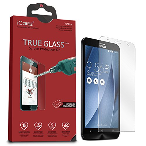 iCarez [0.33 Tempered Glass] Screen Protector for ASUS Zenfone 2 Easy Install with Lifetime Replacement Warranty [1-Pack,0.33mm 9H] - Retail Packaging