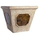 Estate Stoneware Catanzaro Cream 16-1/2 Inch Dia. Composite Urn Planter with Shell Inlay