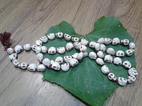attractive skeleton white beads mala with red tessal for japa and meditation