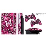 Protective skins for FAT Playstation 3 System Console, PS3 Controller skin included - BUTTERFLY PINK