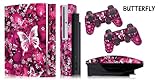 Protective skins for FAT Playstation 3 System Console, PS3 Controller skin included - BUTTERFLY PINK