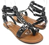 Gladiator Flat Sandal Toe Ring Silver Black