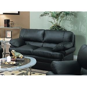Ocean Avenue Classic Black Leather Couch Sofa - Loveseat