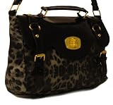 Ladies Leopard & Patent With Shoulder Strap. - Grey Leopard/Black - UK 1-1
