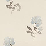 Rasch 203219 Papiertapete Blumen als Panel beige-blau
