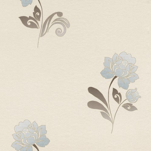 Rasch 203219 Papiertapete Blumen als Panel beige-blau