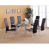 5pc Contemporary Pearl Silver Metal Dining Table & Black Chairs Set