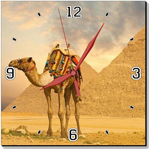 Camel Pyramids Egypt Desert Animals 10" Quartz Plastic Wall Square Clock Classic Analog Setting Customized Inch Hand Needle Made to Order Support Ready Assembly Required Luxlady Dial Time Personalized Gift Battery Operated Accessories Graphic Designed Model HD Template Wallpaper Photo Image