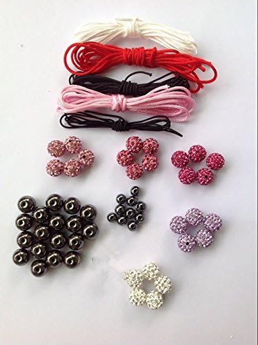 DUMAN DIY Jewelry Making Starter Kit Shamballa Crystal Beads Pink White,onyx agate Bead,Black Pink Cord
