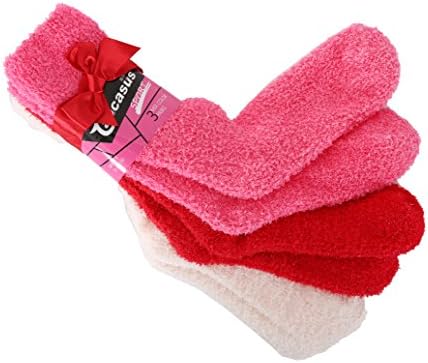 HelloClaire Women's Premium Super Cute 3 Pairs Soft Warm Microfiber Fuzzy Socks Made in Korea (PINK RED WHITE)