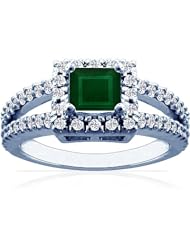 Platinum Princess Cut Emerald Ring With Sidestones