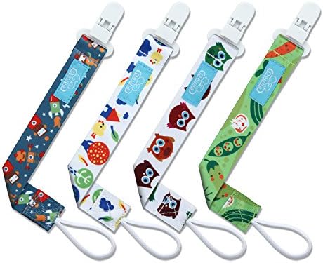 Deulia 4 Pack Unisex Baby Soother Pacifier Clips Holders for Boys and Girls Teeth Ring Toy Leash, Double-side Print Modern Design