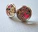 Silver-Tone Neon Pink Gold and Black Glitter Glass Stud Earrings 1/2