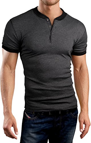 Grin&Bear Slim Fit henley with contrast stitching T-Shirt, Short Sleeve, charcoal, XXL, GB145