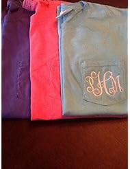Art and Craft Supply: MONOGRAMMED PERSONALIZED Comfort Colors Short Sleeve Pocket T-SHIRT Large Font - Comfort Colors