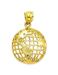 14K Yellow Gold Globe Charm Polished World Pendant