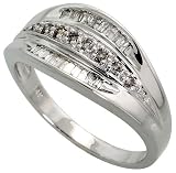 14k White Gold Ring 3/8 (9mm) wide, w/ 0.33 Carat Round Brilliant & Baguette Diamonds