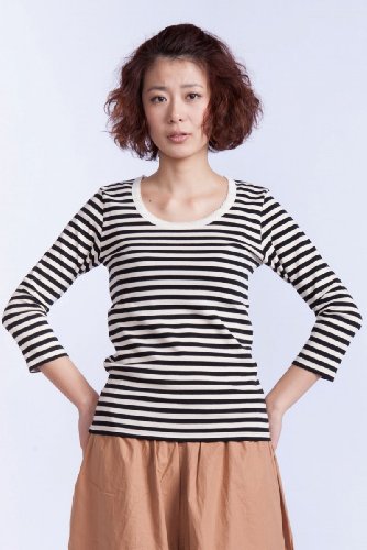 Ballerina Pink [ バレリーナピンク ] フライスボーダーピコUネック七分袖カットソー bp1047