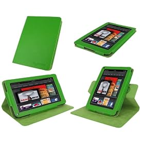 rooCASE Dual-View Multi Angle (Green) Leather Folio Case Cover for Amazon Kindle Fire 7-Inch Android Tablet: Electronics