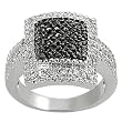 Silvertone Pave-set Black and White Cubic Zirconia Square Ring