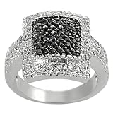 Tressa Silvertone Pave-set Black and White Cubic Zirconia Square Ring