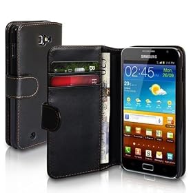 Samsung Galaxy Note i9220 Black Leather Folio Case / Cover / Wallet / Book Style with Credit Card Slots - By iTechCover