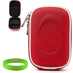 Durable and Elegant Slim Digital Camera Hard Case for your Canon Powershot 500 Series: ELPH 530 HS , 520 HS , 510 HS in Nylon Red , interior lined with nylon preventing scratches + Green Vangoddy Bracelet!!!