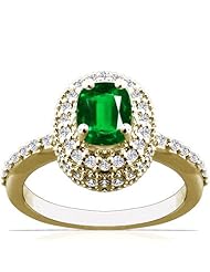 14K Yellow Gold Cushion Cut Emerald Ring With Sidestones (GIA Certificate)