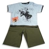 Mishmish - Infant Boys Short Sleeve Pant Set, Light Blue, Olive